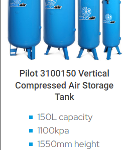150L Vertical Air Receiver AS12:10 1100KPA