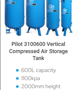 600L Vertical Air Receiver AS12:10 1100KPA